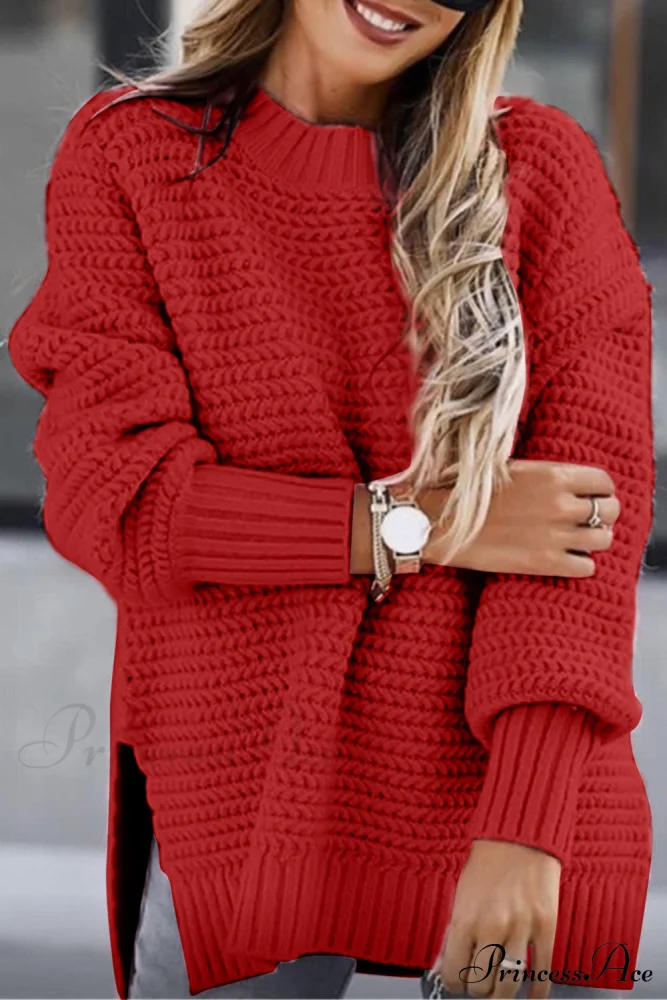 Slit Neck Round Sweater - Image 4