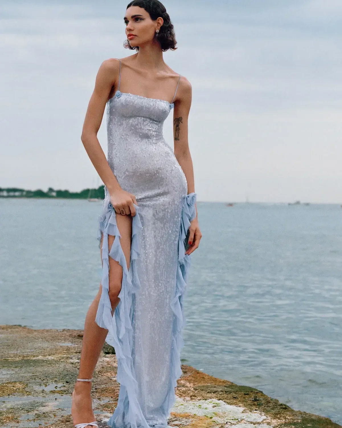 Slit Ruffle Sequin Party Dress - Image 2