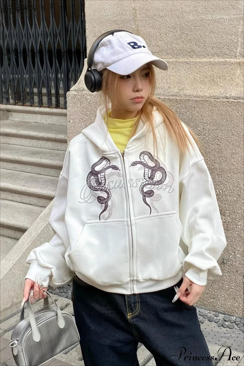 Snake Print Rhinestone Zip Up Cropped Hoodie - Image 5