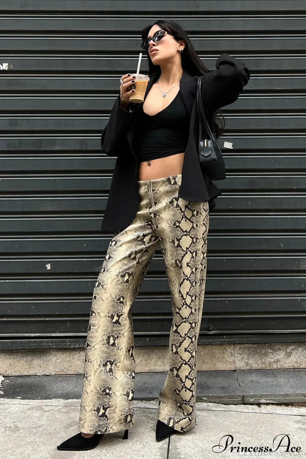 Snake Print Straight Stylish Versatile Jeans