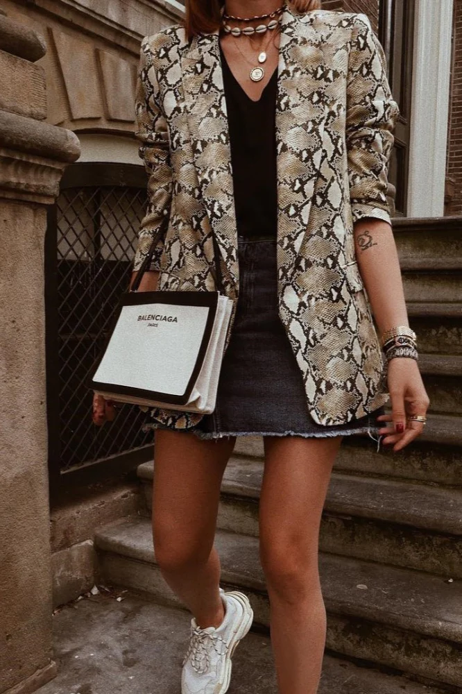 Snake Skin Print Slim Blazer Coat - Image 2