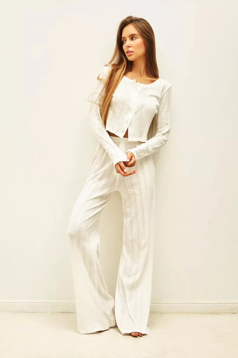 Soft Casual Cutout Jacquard Two Piece Set - Image 6