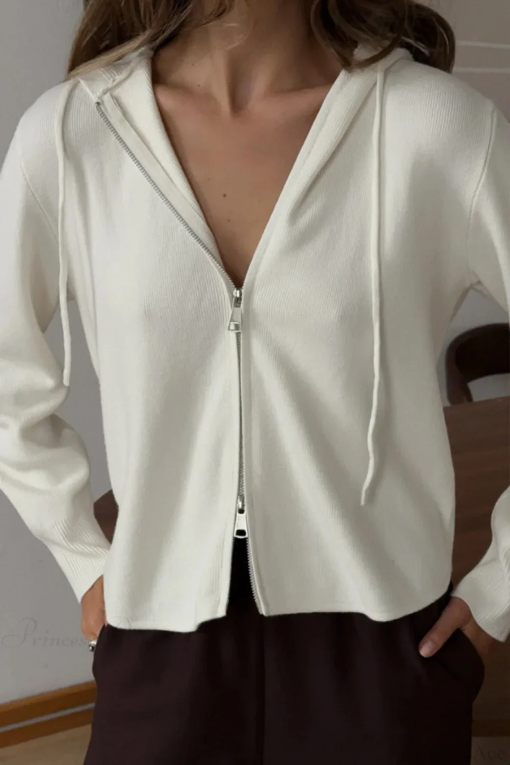 Soft Double Zip Hooded Short Knit Cardigan