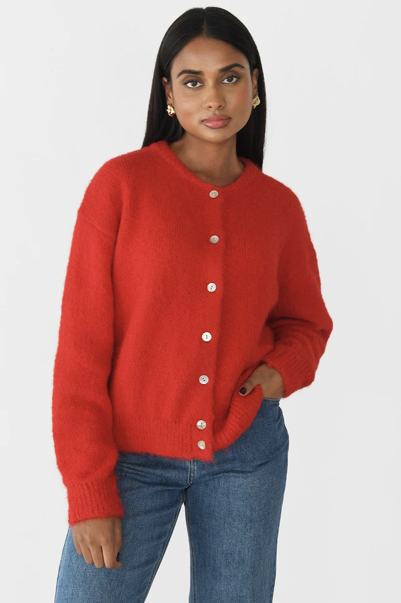 Soft Gray Vintage Shell-Button Knit Cardigan - Image 5