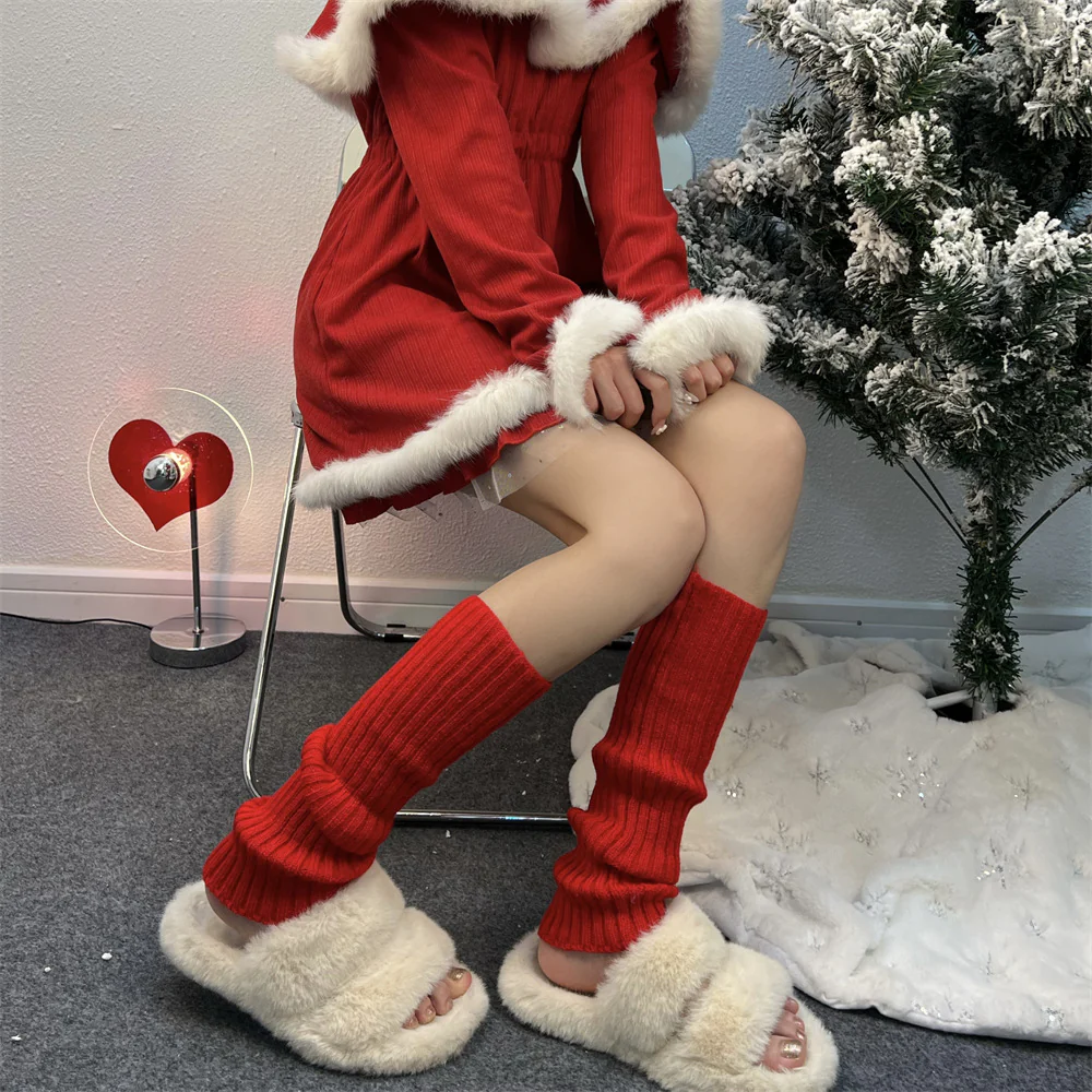 Soft Knit Warm Red Leg Warmers - Image 2