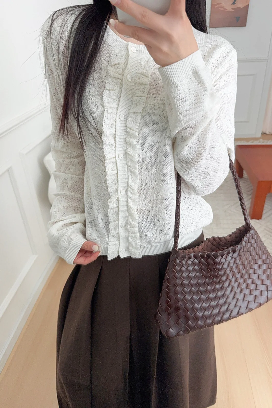 Soft-Style Stand-Collar Frog-Button Lace Cutout Cardigan - Image 2