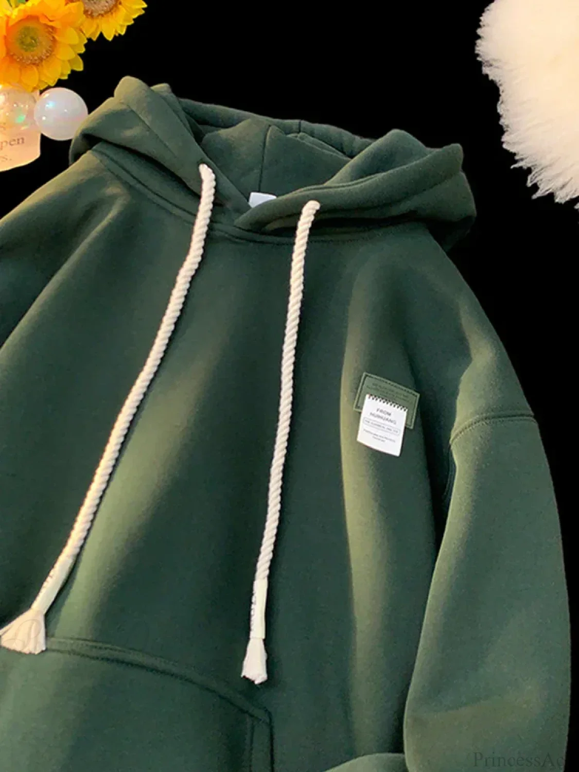 Solid Color Appliqué Oversized Fleece Hoodie - Image 8