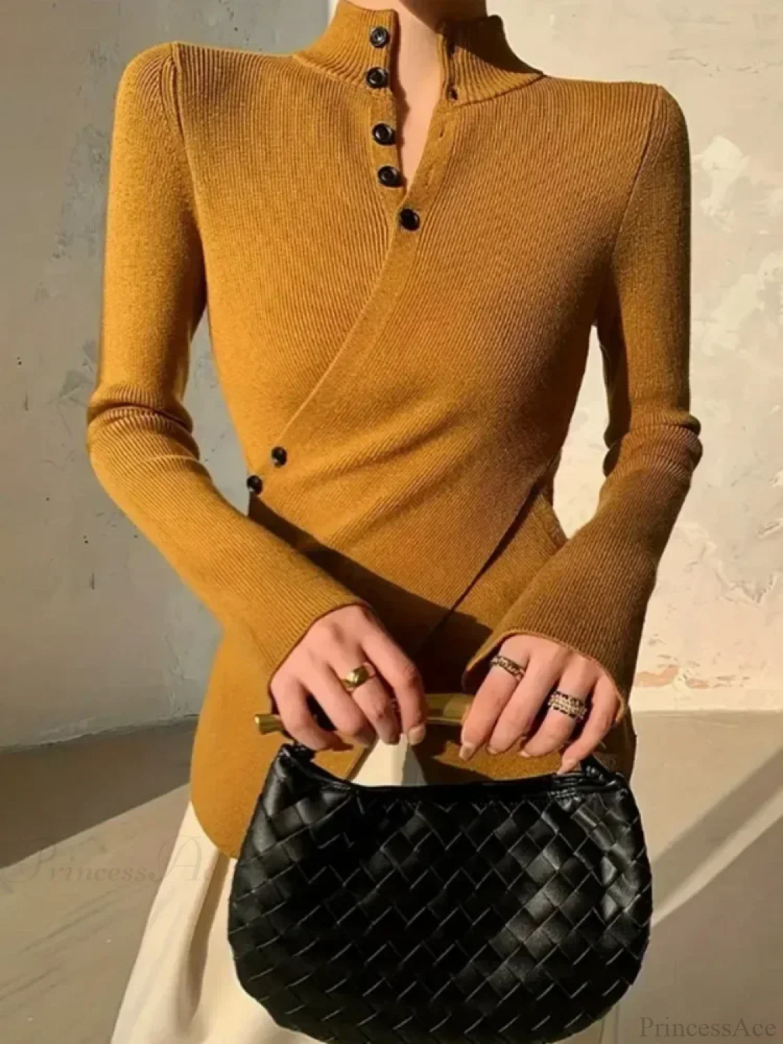 Solid Color Asymmetric Long Sleeve Sweater - Image 2