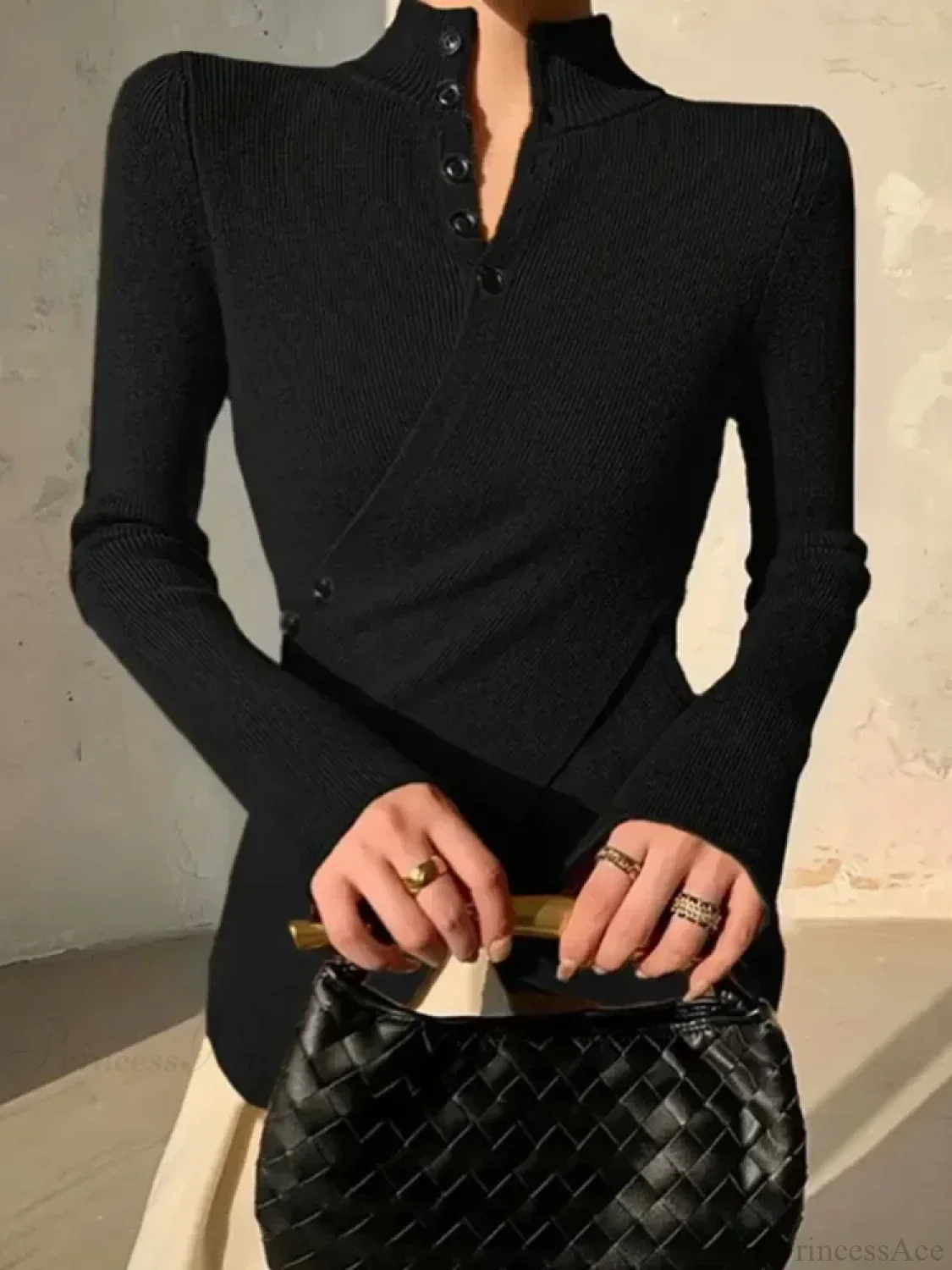 Solid Color Asymmetric Long Sleeve Sweater - Image 4