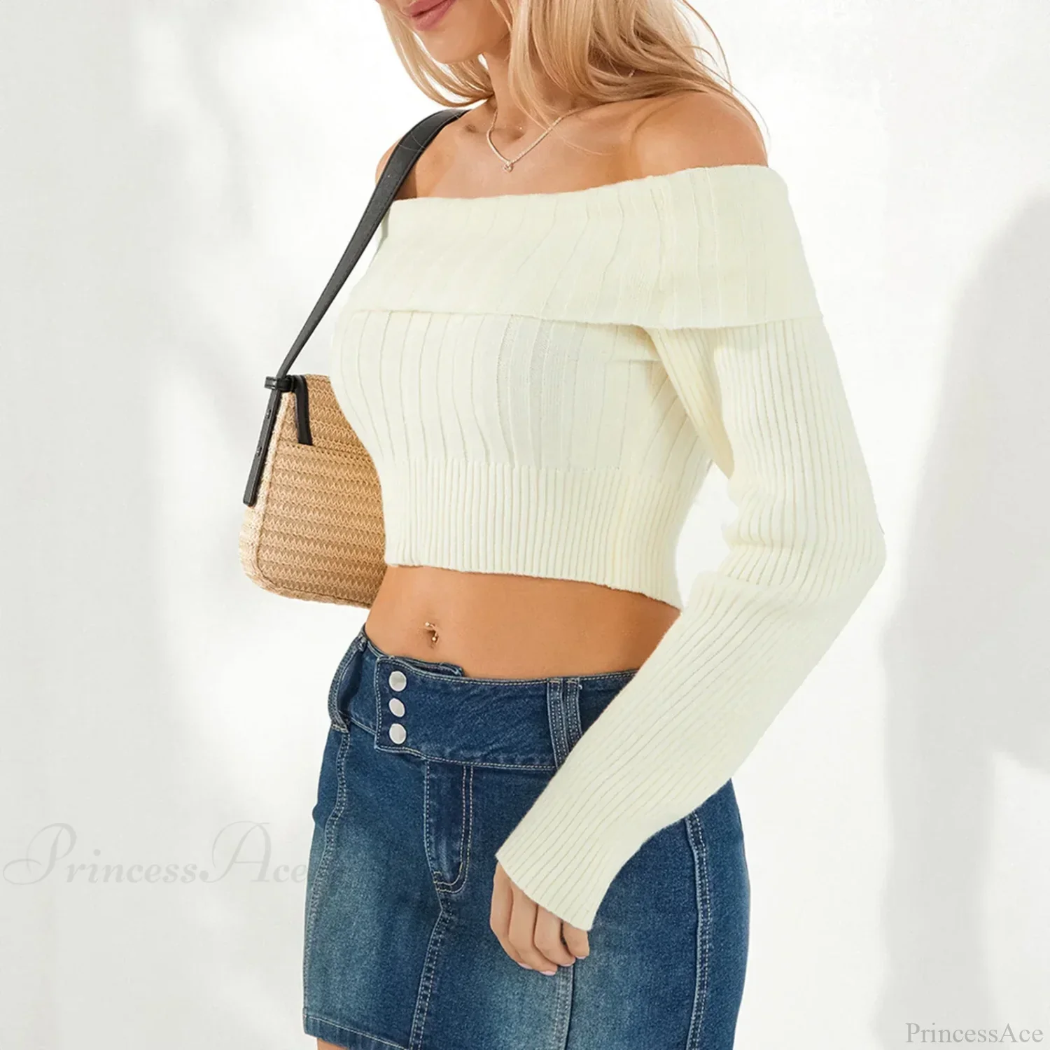 Solid Color Boat Neck Crop Sweater - Image 6