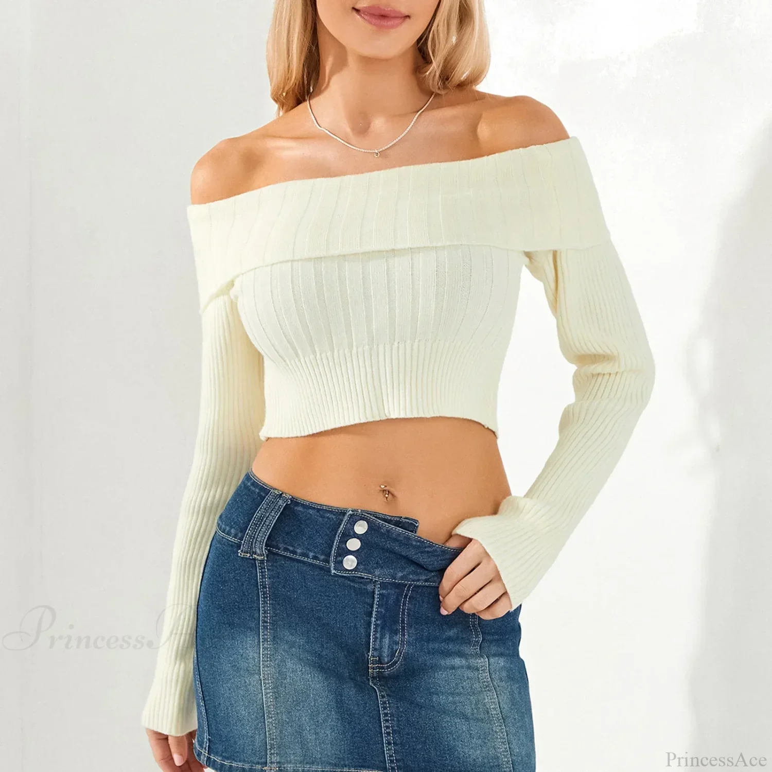Solid Color Boat Neck Crop Sweater - Image 7