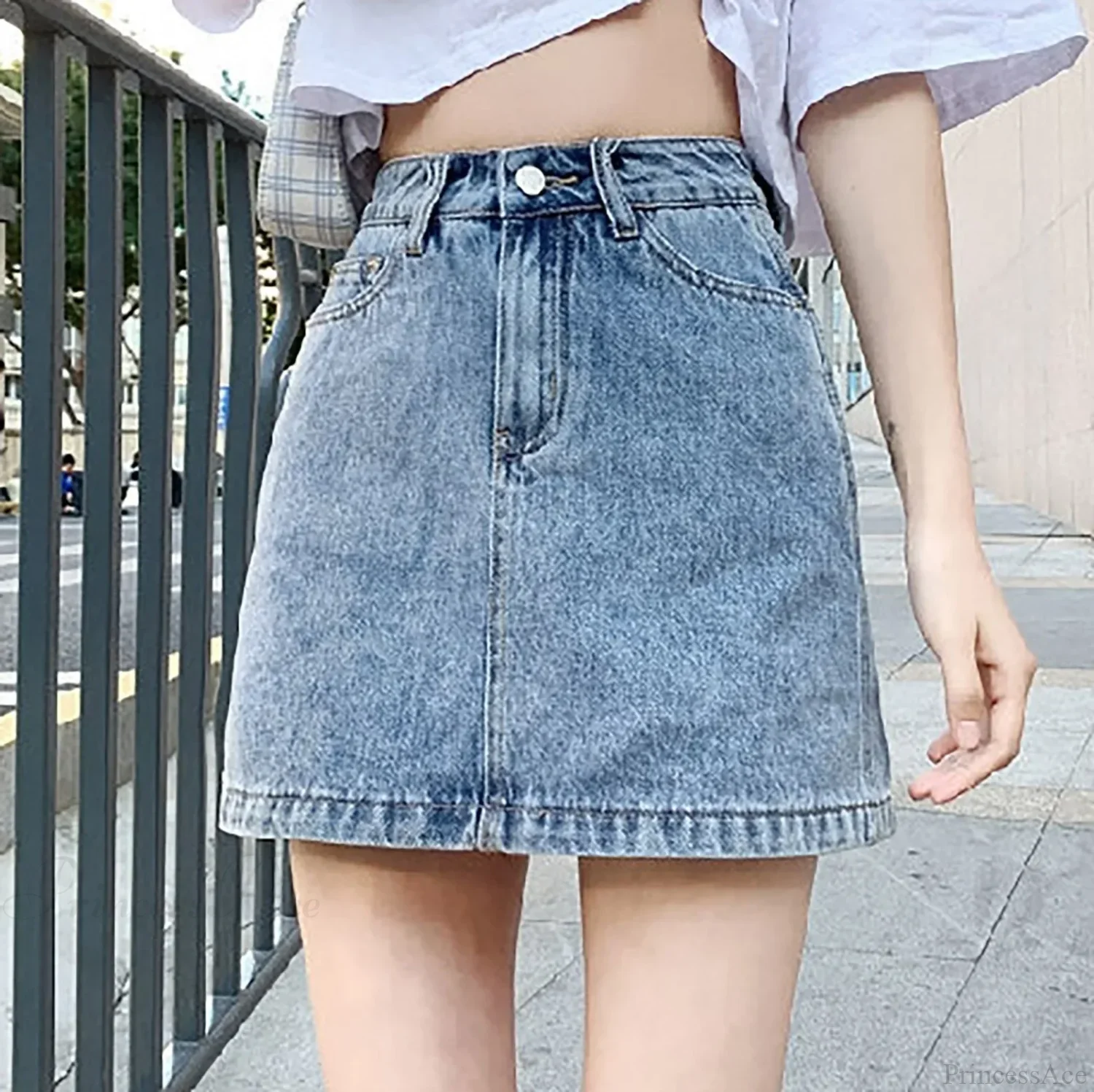 Solid Color Bodycon Jeans Skirt - Image 2