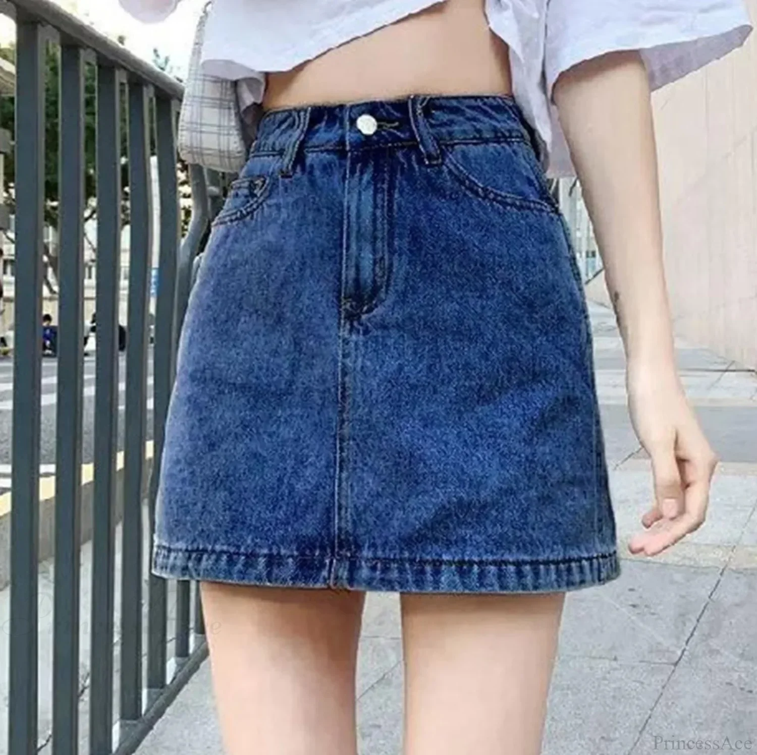 Solid Color Bodycon Jeans Skirt - Image 3