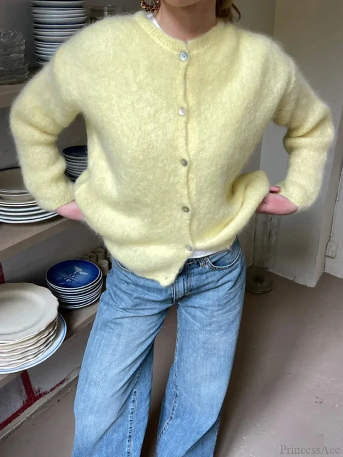 Solid Color Button-Down Long Sleeve Cardigan - Image 2