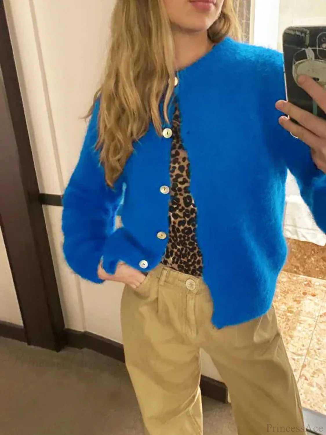 Solid Color Button-Down Long Sleeve Cardigan - Image 5