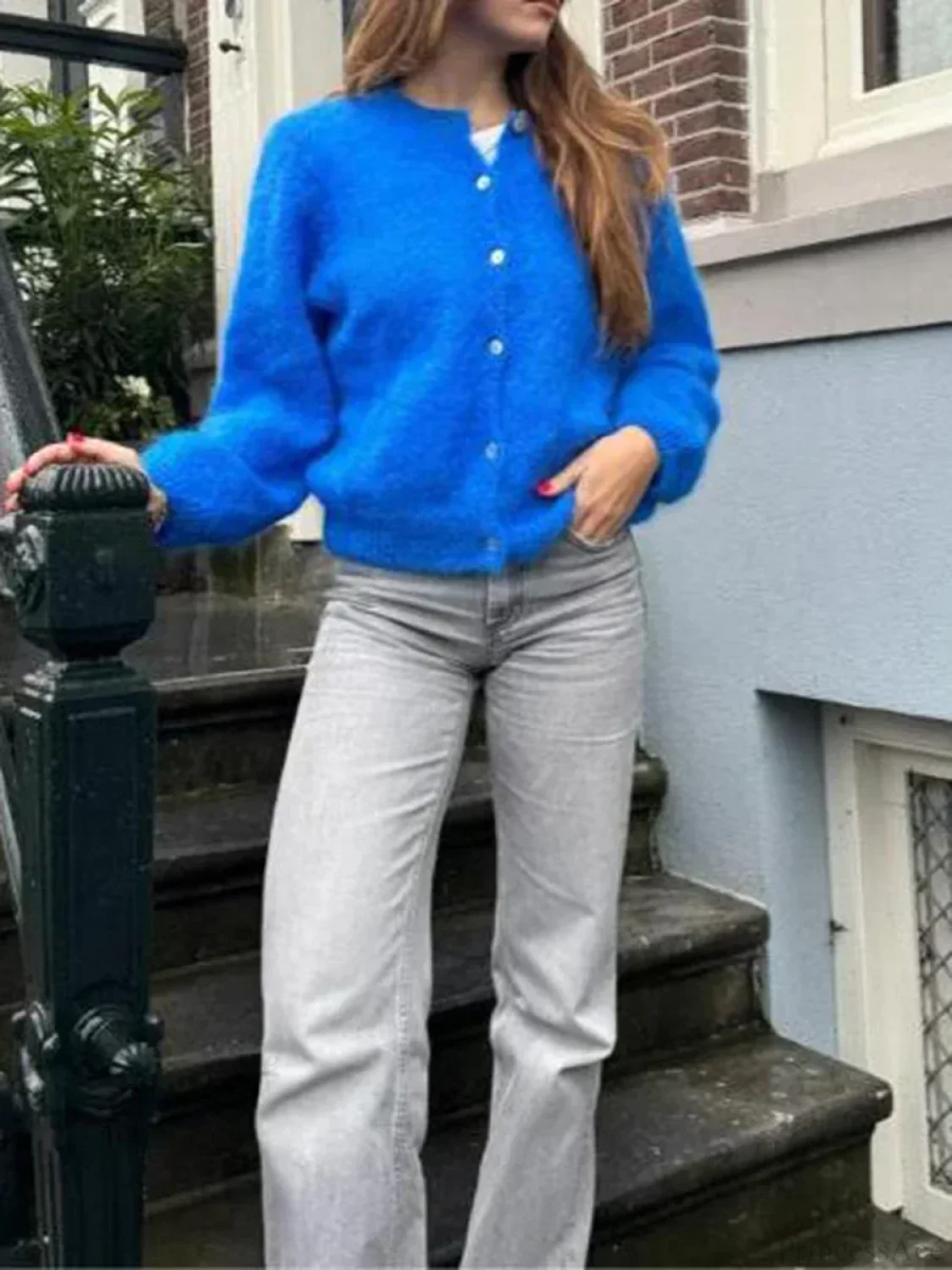 Solid Color Button-Down Long Sleeve Cardigan - Image 6