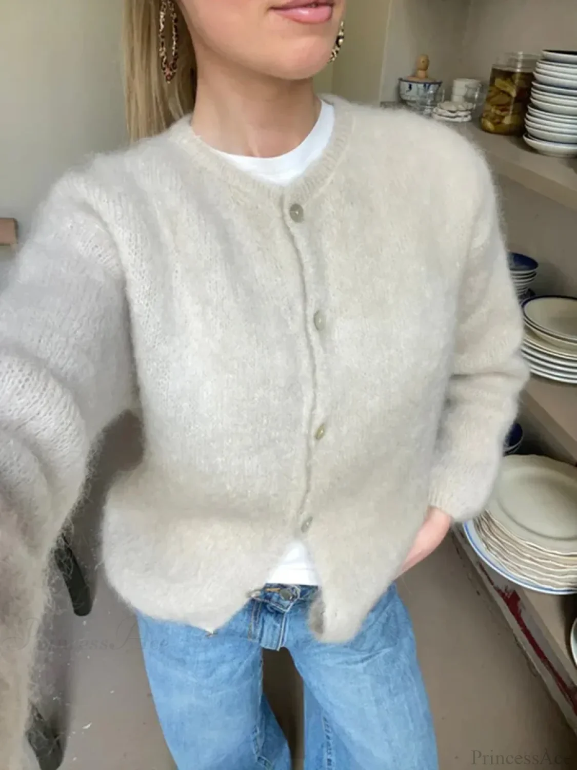Solid Color Button-Down Long Sleeve Cardigan - Image 7