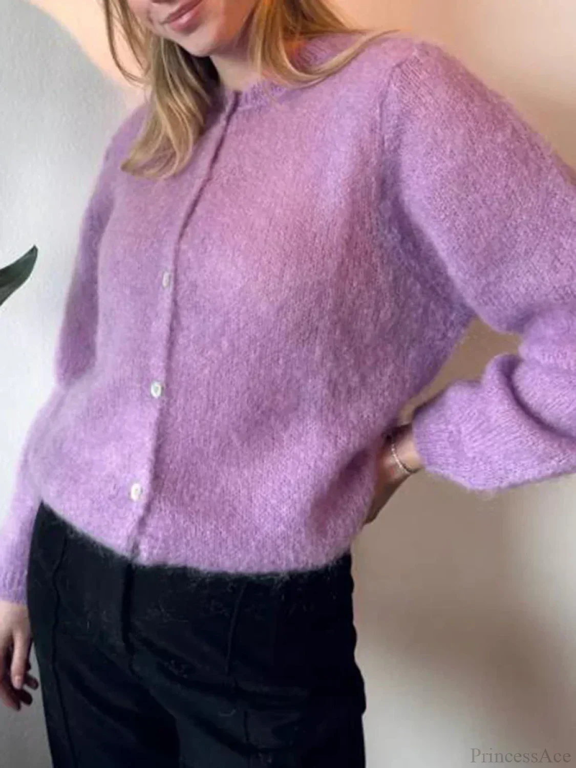 Solid Color Button-Down Long Sleeve Cardigan - Image 9