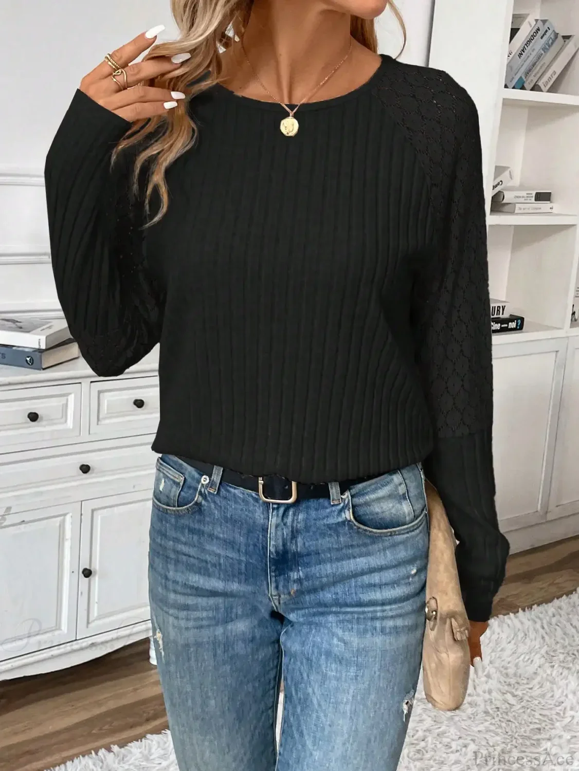 Solid Color Design Sense Knitted Long Sleeve Top Women - Image 7