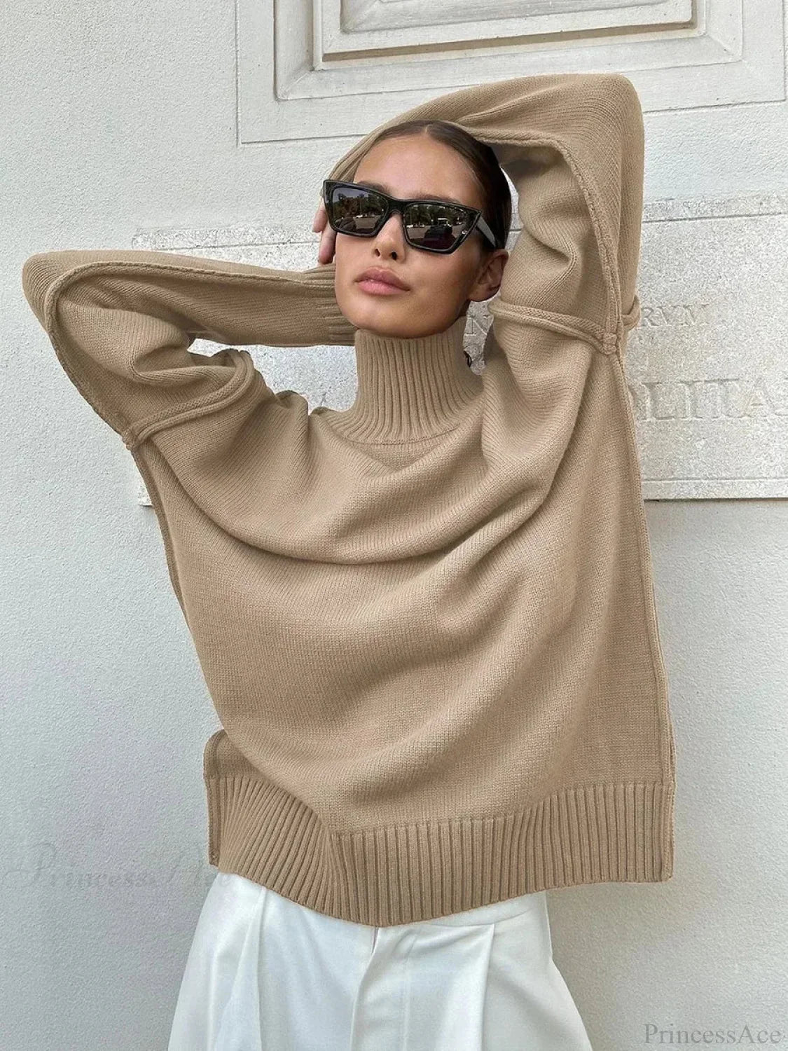 Solid Color Fashion Turtleneck Sweater - Image 2