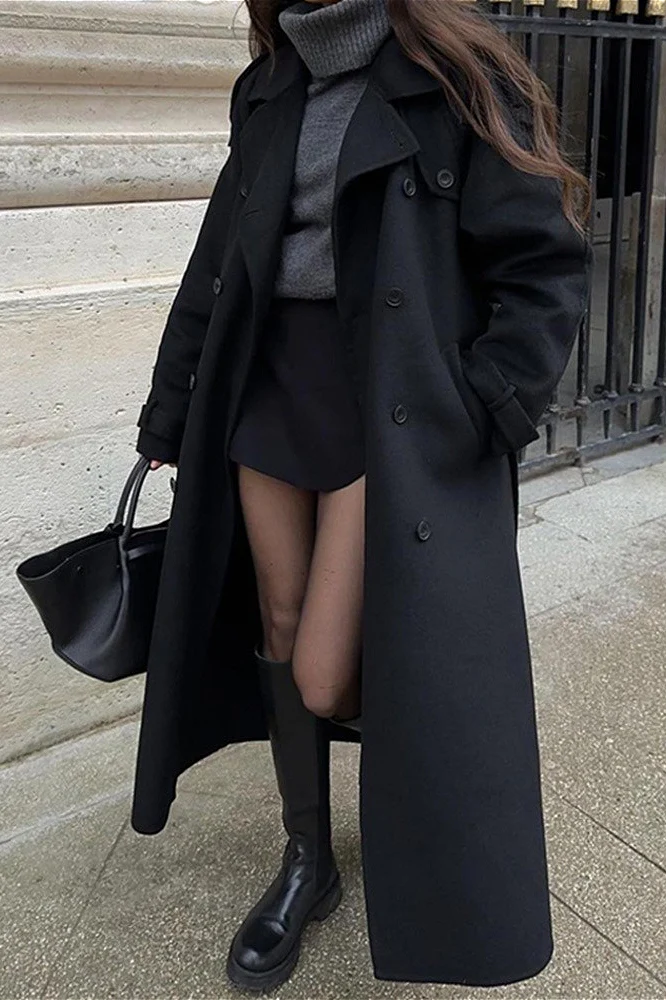 Solid Color Longline Elegant Long Sleeve Overcoat - Image 2