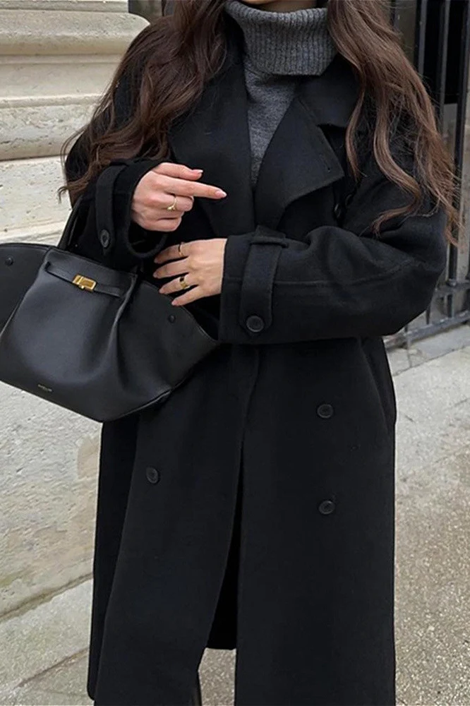 Solid Color Longline Elegant Long Sleeve Overcoat - Image 3