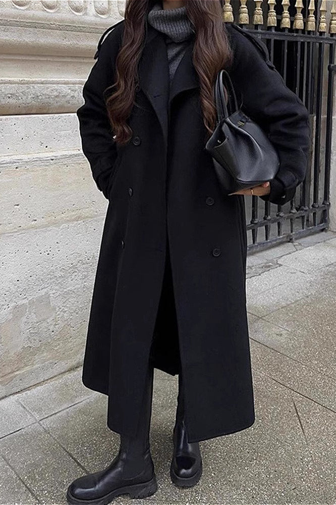 Solid Color Longline Elegant Long Sleeve Overcoat - Image 4