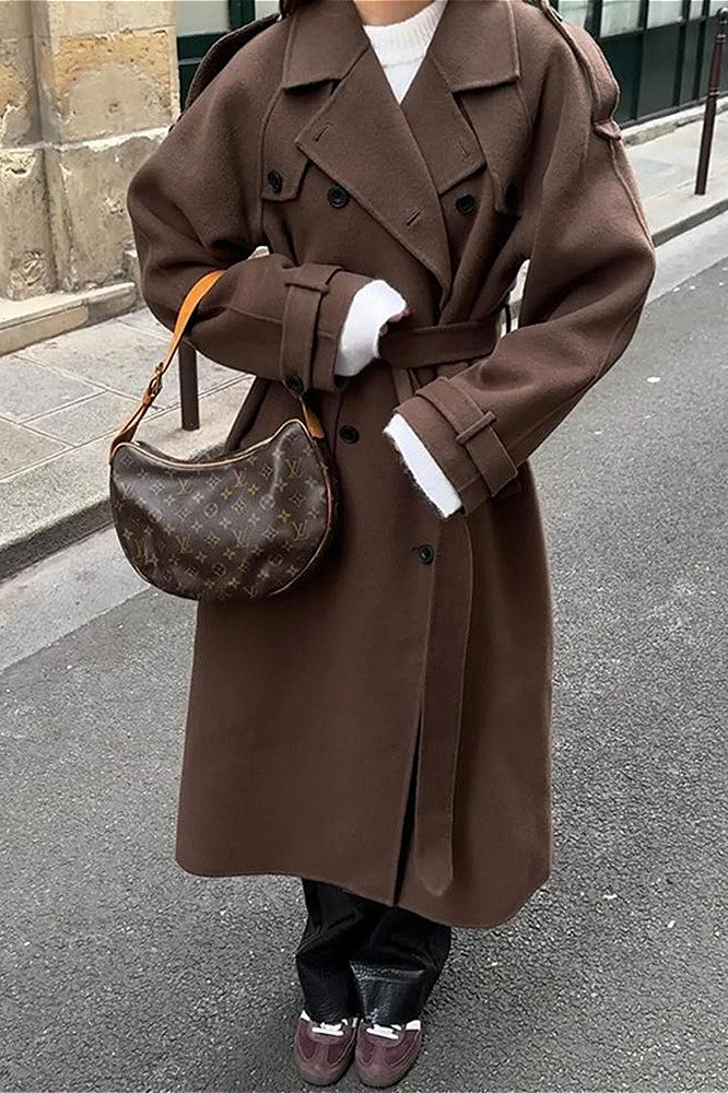 Solid Color Longline Elegant Long Sleeve Overcoat - Image 5