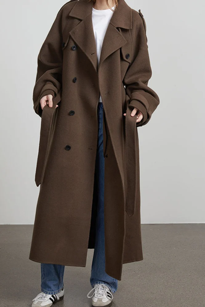 Solid Color Longline Elegant Long Sleeve Overcoat - Image 7
