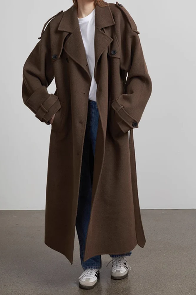Solid Color Longline Elegant Long Sleeve Overcoat - Image 8
