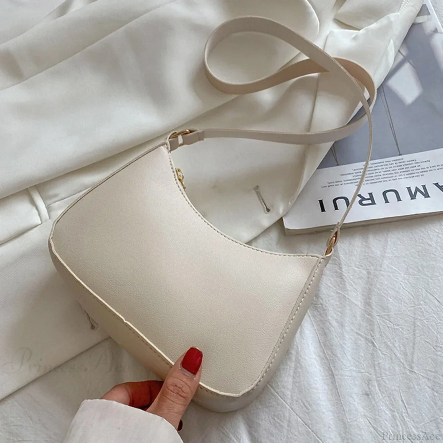 Solid Color PU Leather Casual Shoulder Bag - Image 10