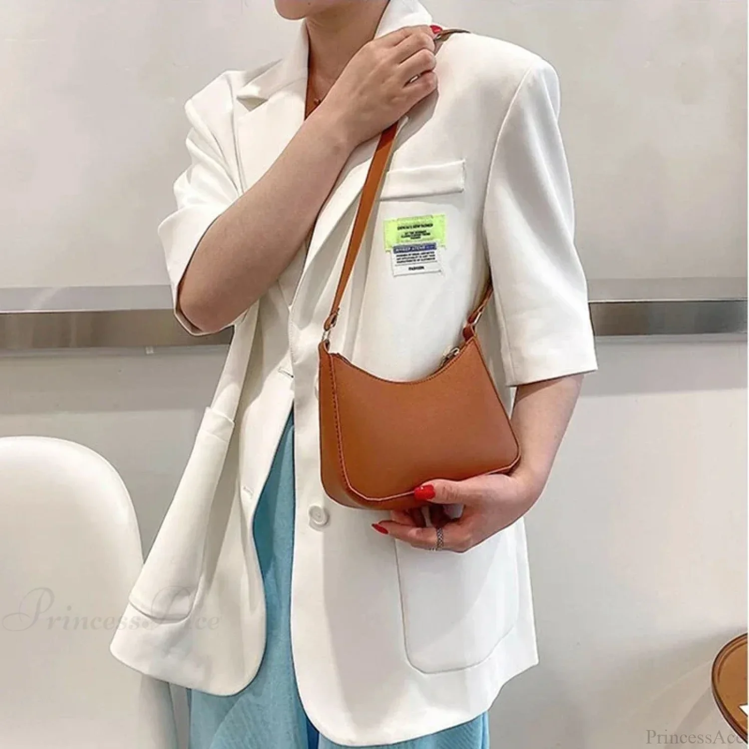 Solid Color PU Leather Casual Shoulder Bag - Image 3