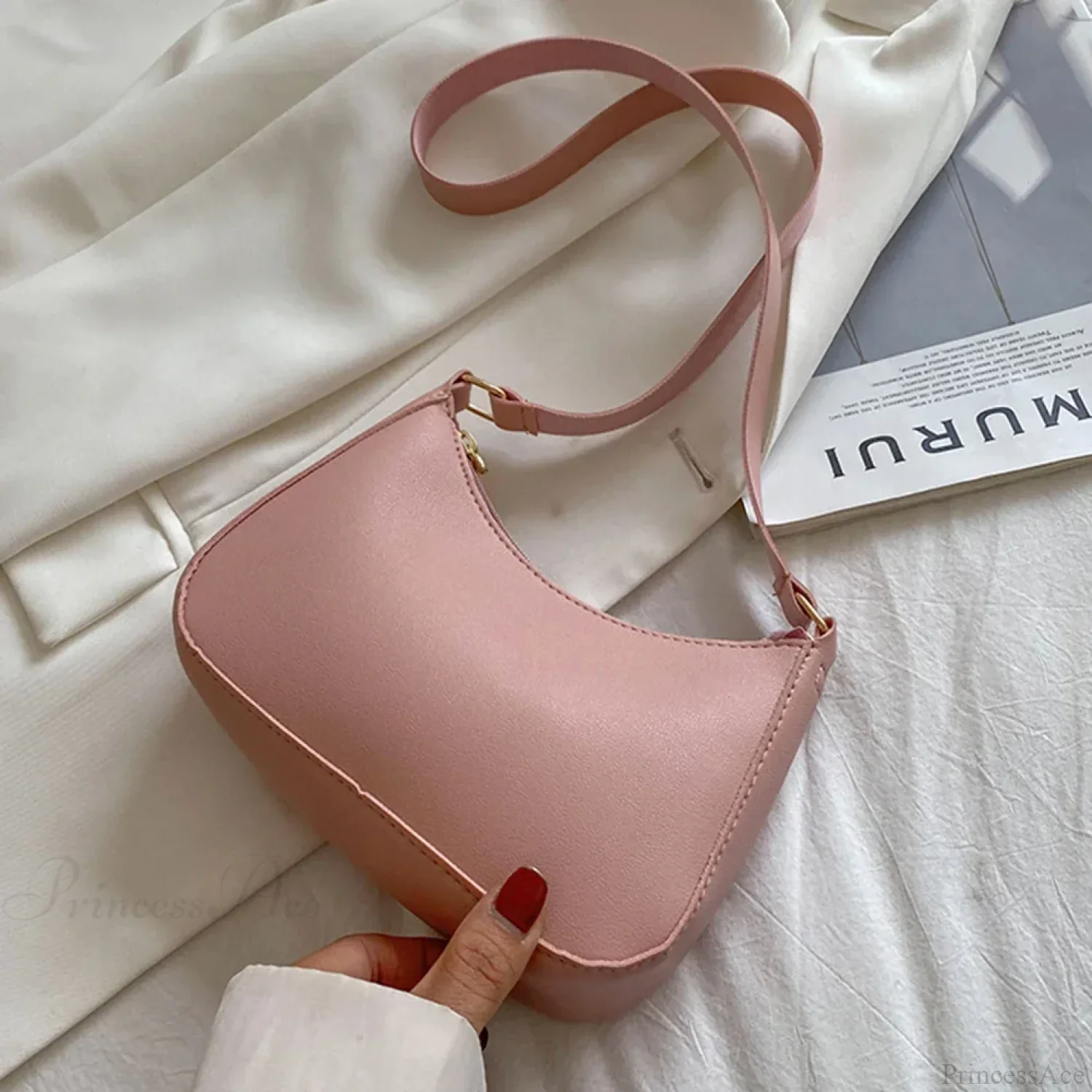 Solid Color PU Leather Casual Shoulder Bag - Image 9