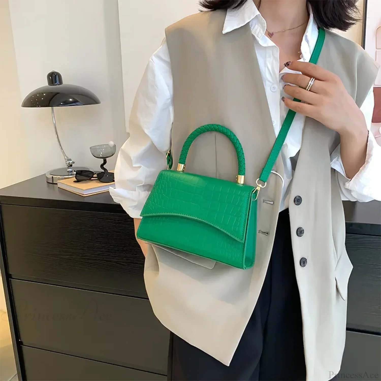 Solid Color PU Leather Designer Crossbody Handbag - Image 2