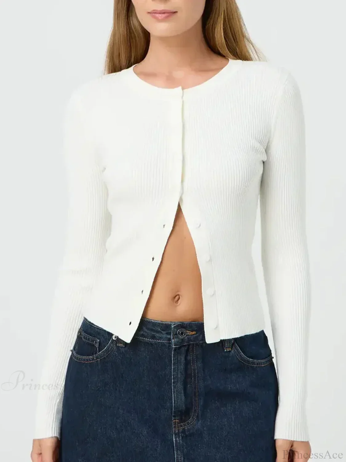 Solid Color Ribbed Long Sleeve Knit Cardigan - Image 2