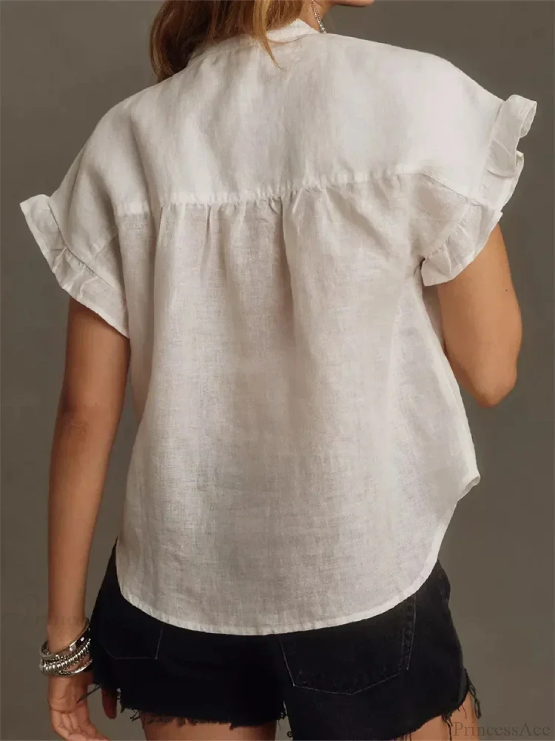 Solid Color Ruffle Short Sleeve Blouse - Image 3