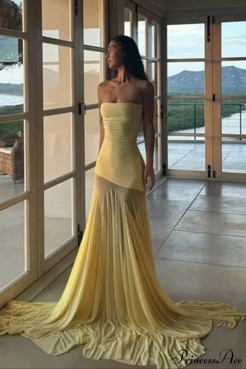 Solid Color Slim Fit High Waist Off-Shoulder Bandeau Maxi Dress - Image 3