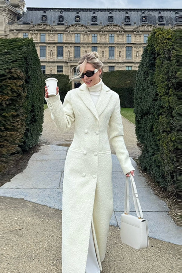 Solid Color Slim Fit Long Elegant Tailored Overcoat - Image 3