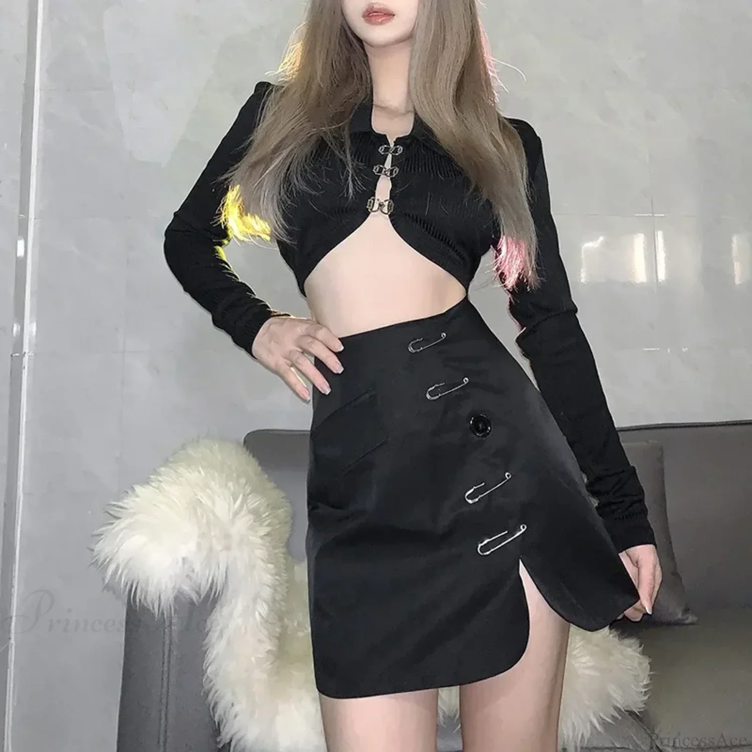 Solid Color Slim Split Mini Skirt - Image 2