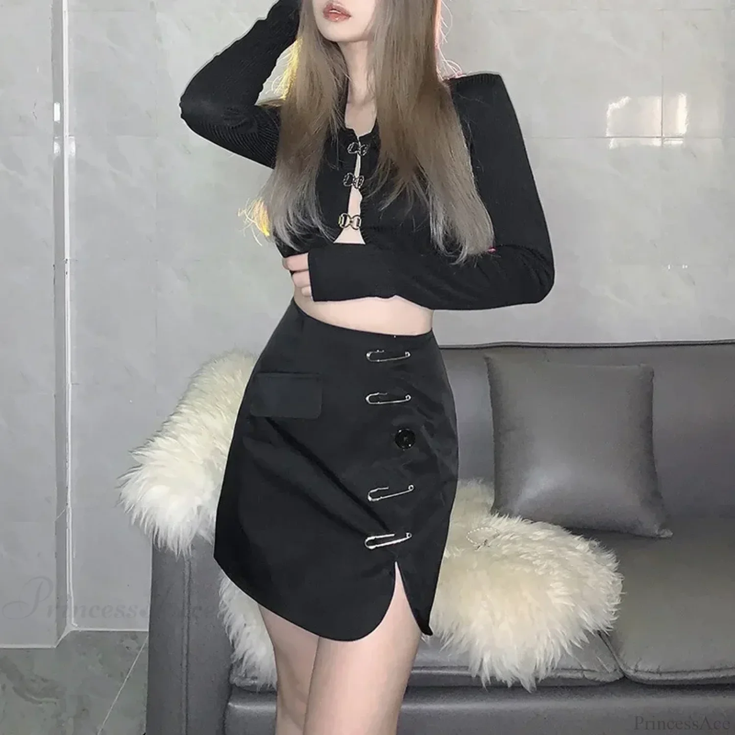 Solid Color Slim Split Mini Skirt - Image 3
