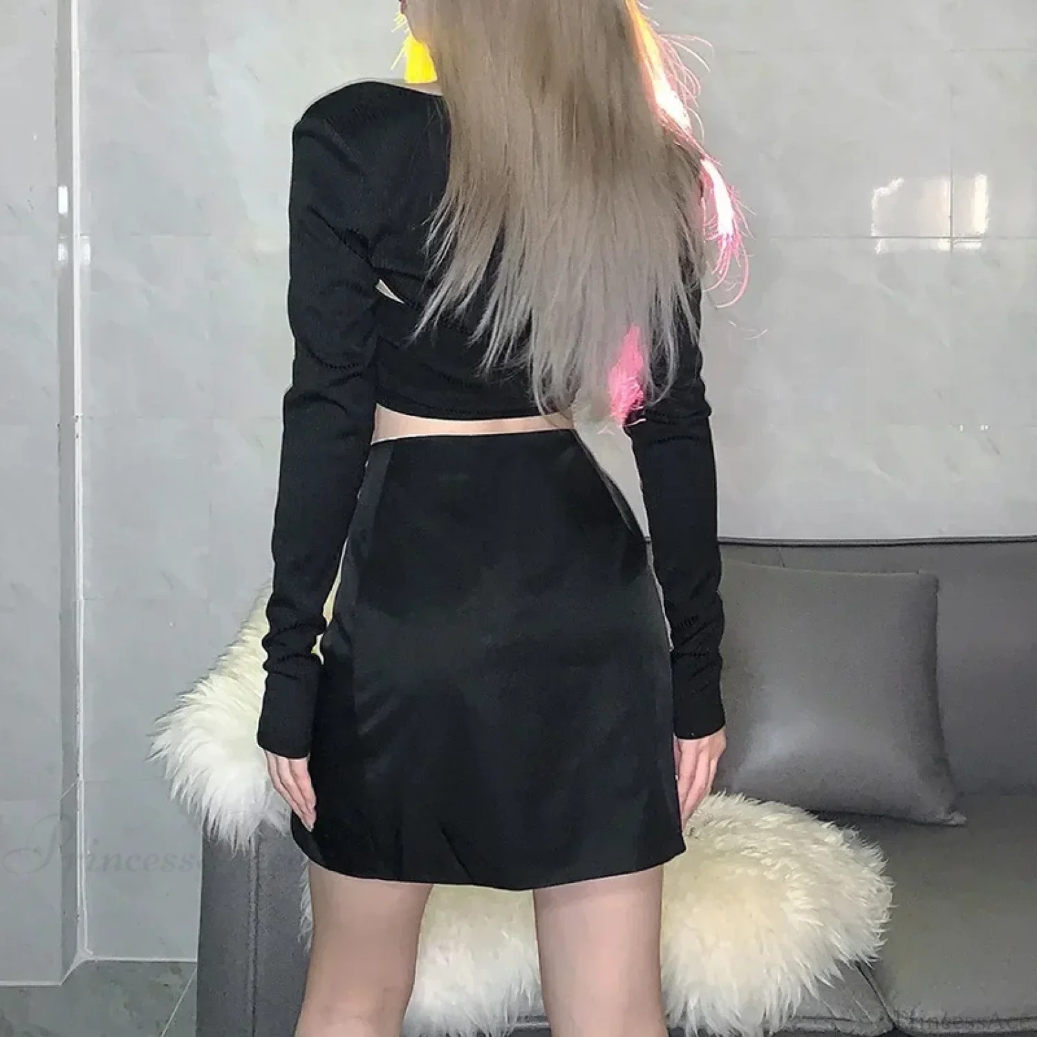 Solid Color Slim Split Mini Skirt - Image 4