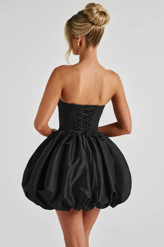 Solid Color Strapless Backless Big Bow Bubble Hem Prom Dress - Image 7