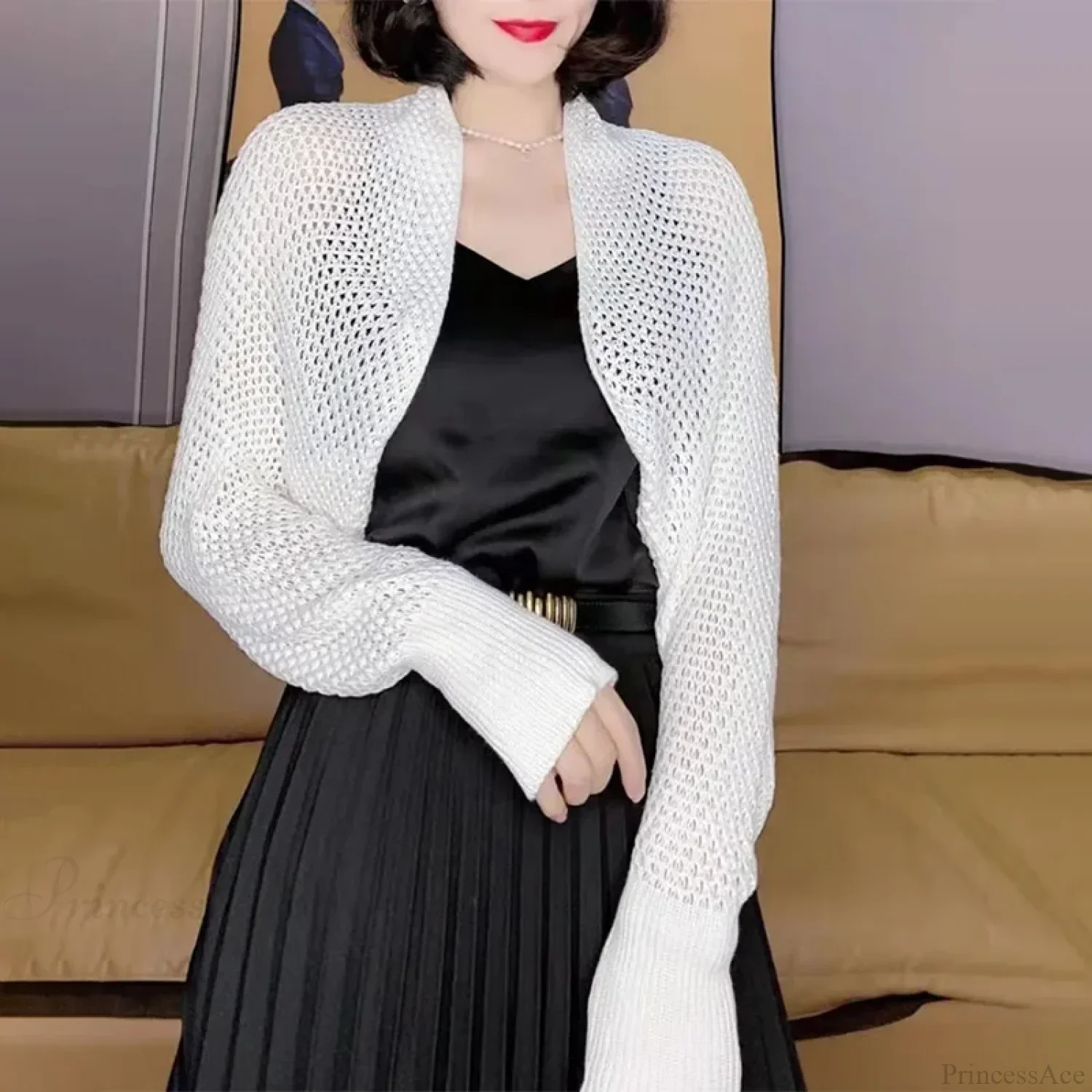 Solid Color Thin Sunscreen Korean Style Long Knit Cardigan - Image 5