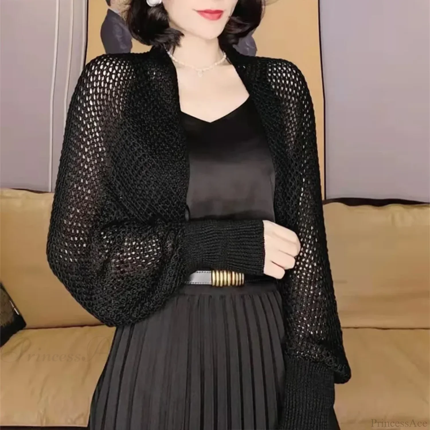 Solid Color Thin Sunscreen Korean Style Long Knit Cardigan - Image 6