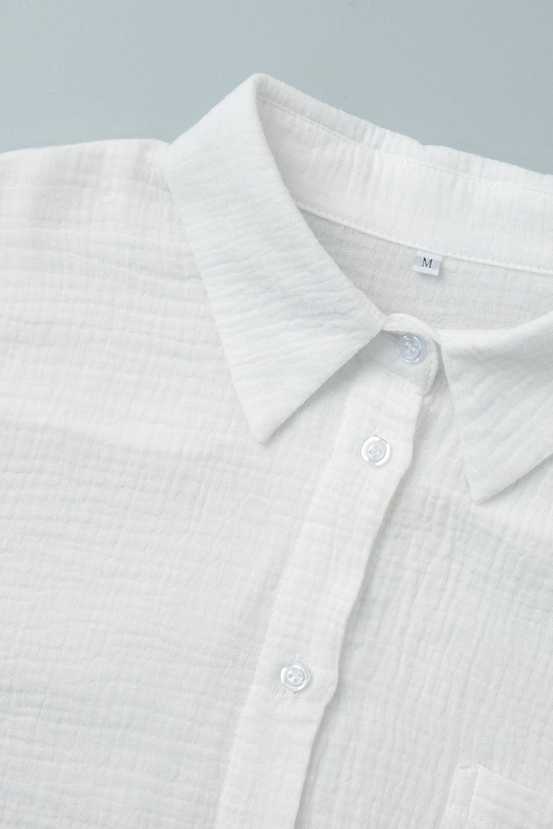 Solid Cotton Wrinkled Shirt Pants Two Piece Set - Image 6