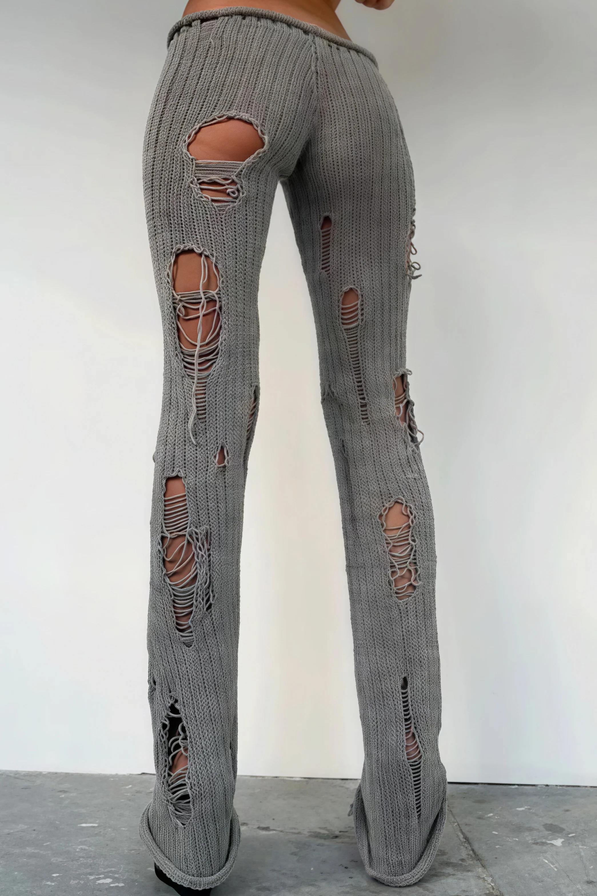 Solid Cutout Distressed Slim Edgy Pants