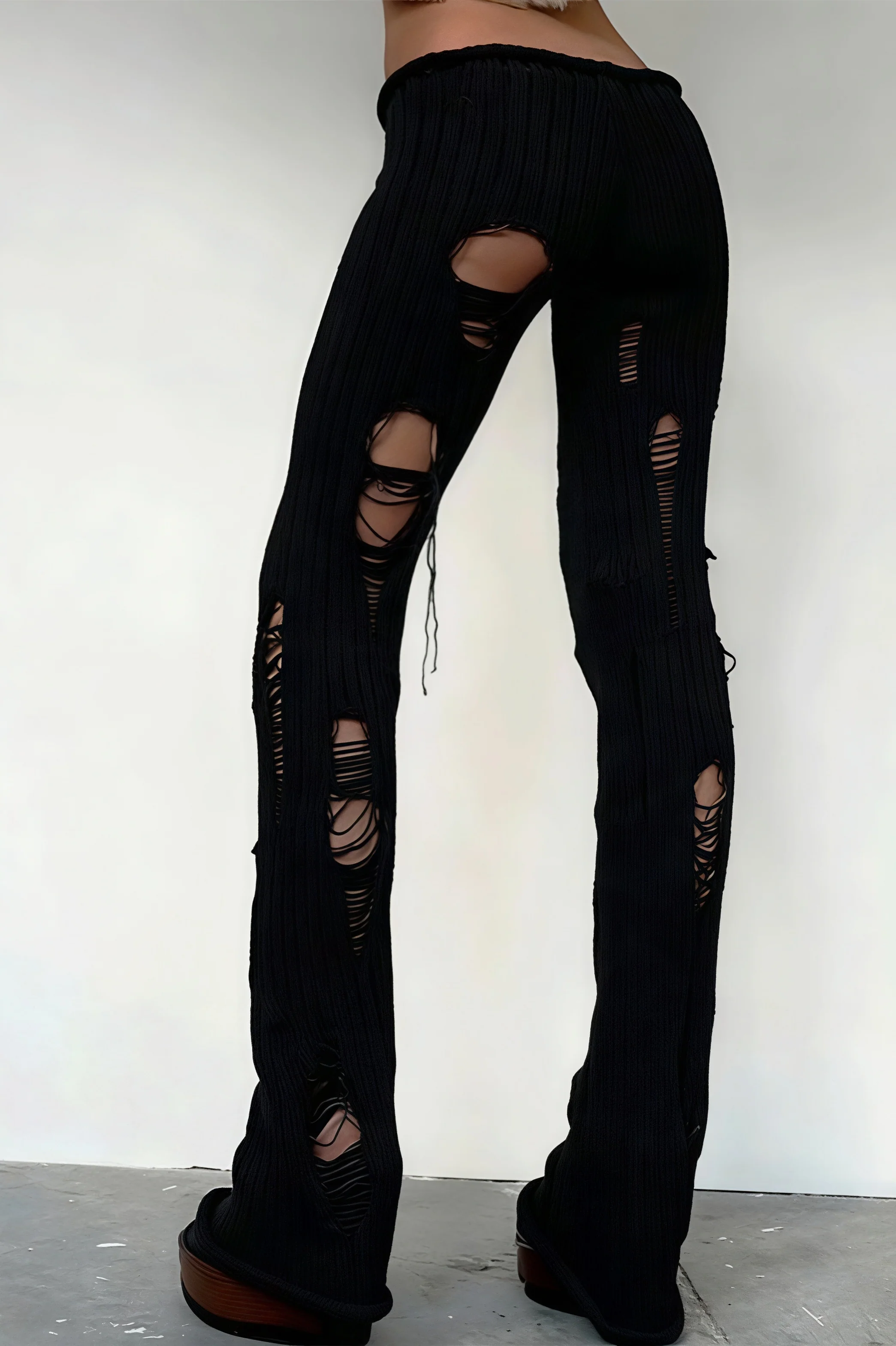 Solid Cutout Distressed Slim Edgy Pants - Image 8