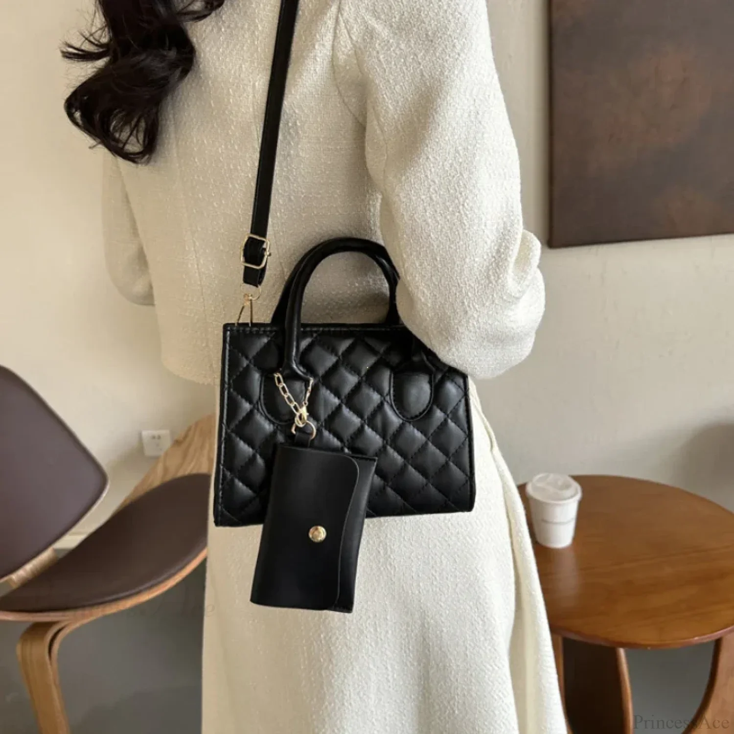 Solid Diamond Grid PU Leather Crossbody - Image 2