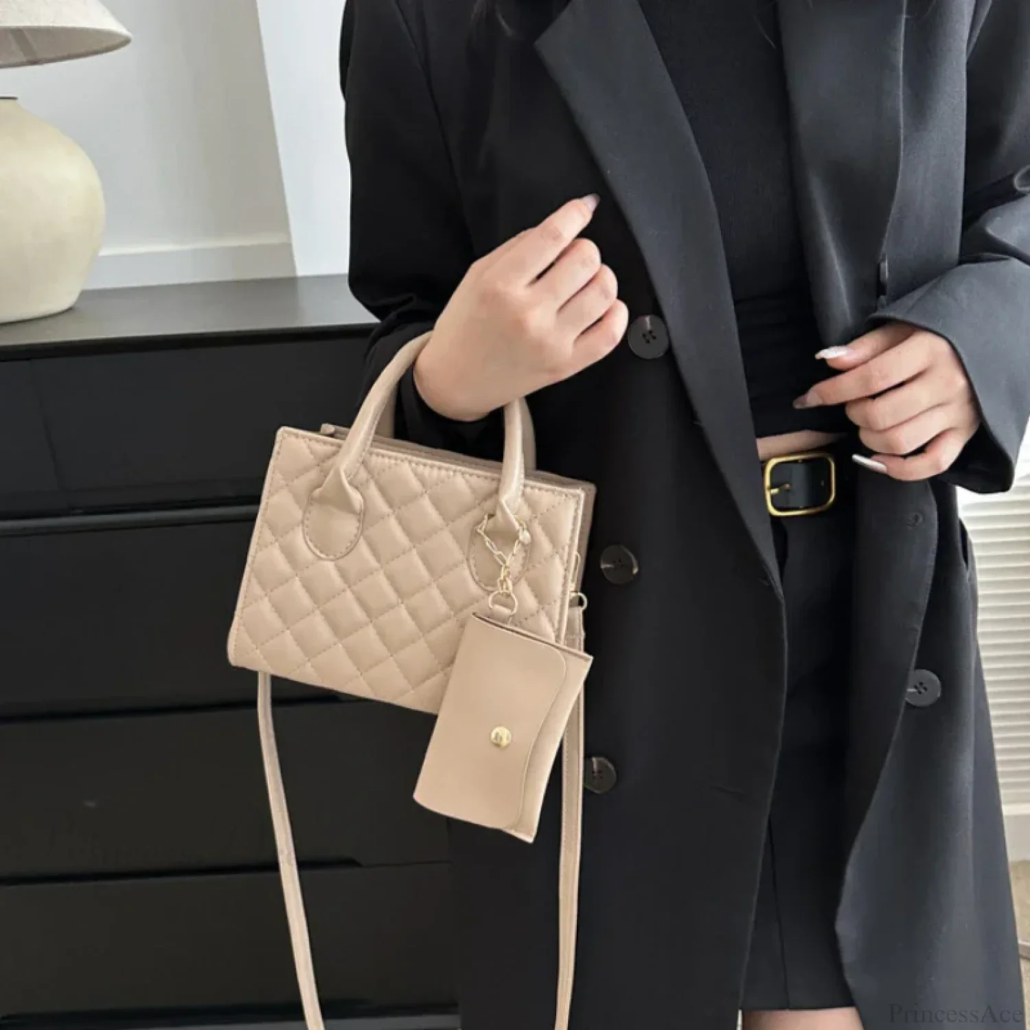 Solid Diamond Grid PU Leather Crossbody - Image 5