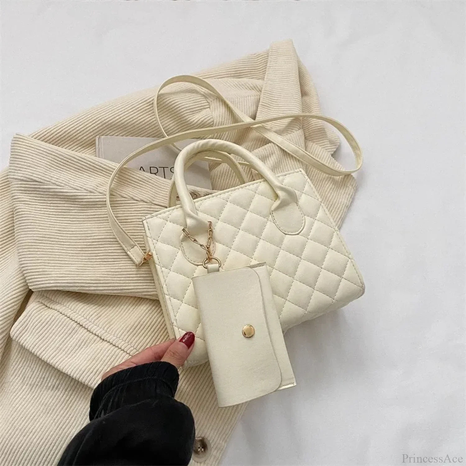 Solid Diamond Grid PU Leather Crossbody - Image 7